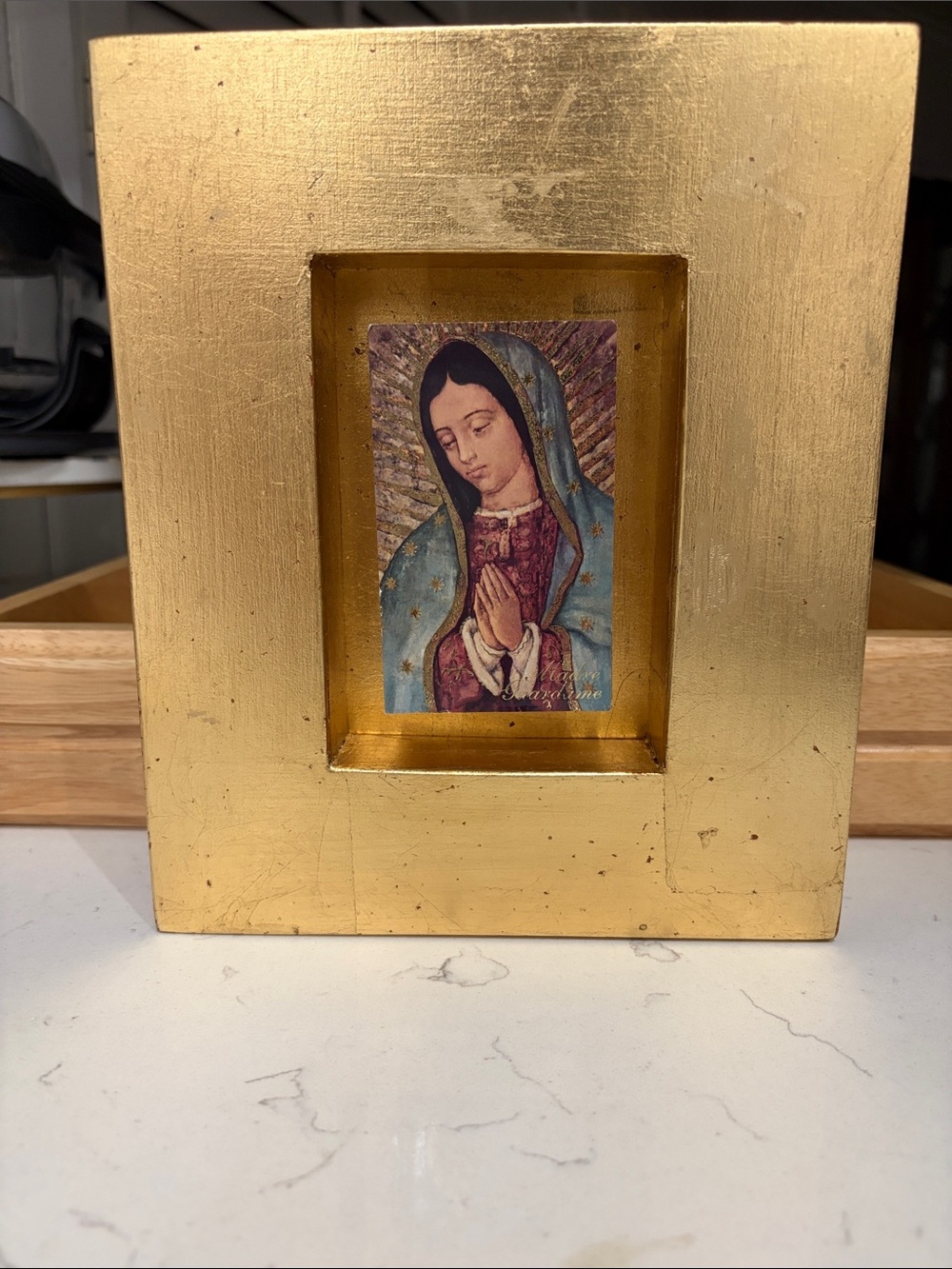 Gold leaf HandPainted Virgen De Guadalupe Wood Shadow Box Art Decor PreOwned